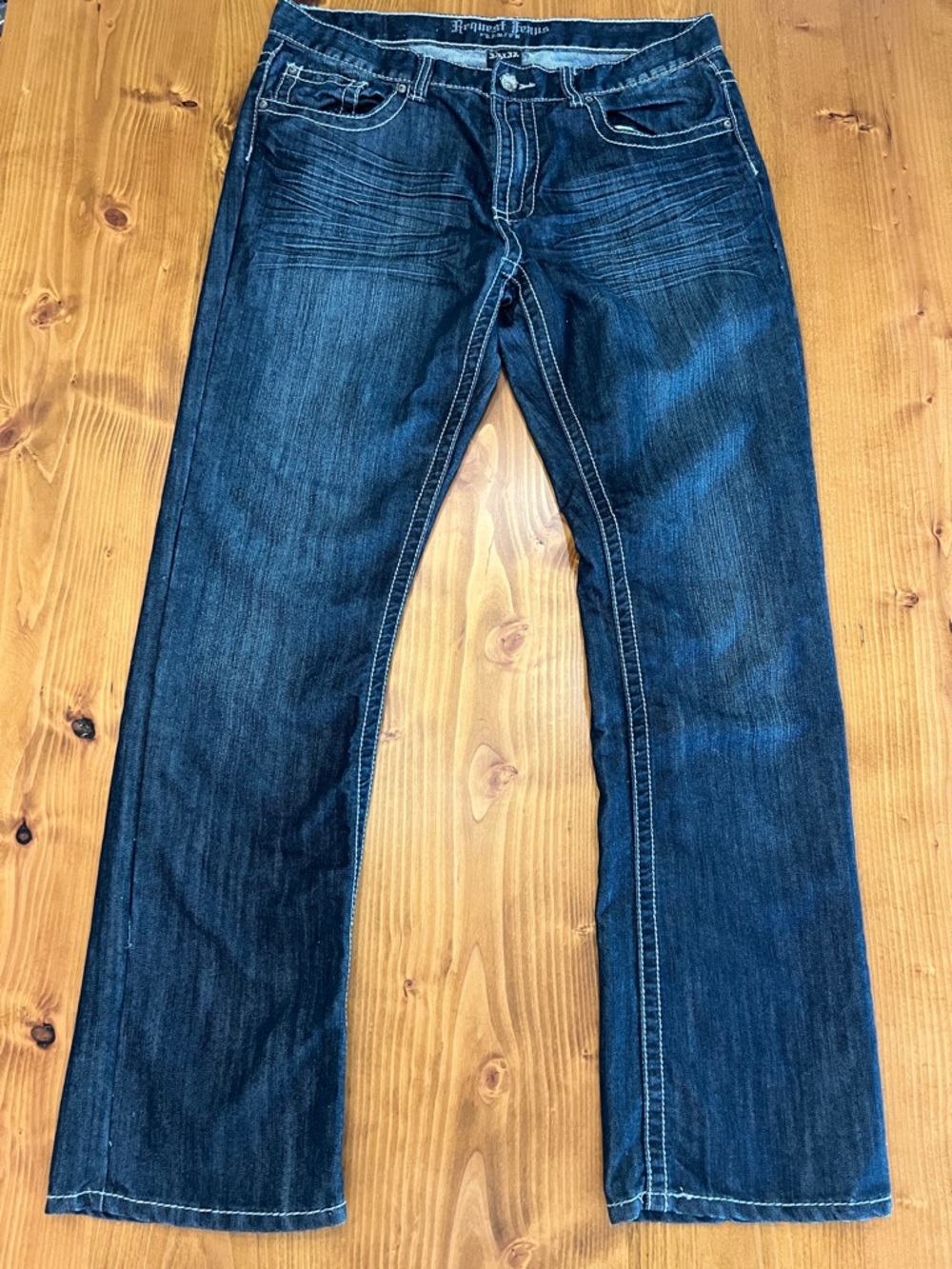 Request Jeans Y2K Dark Wash Straight Leg Jeans Contrast Stitch Men’s 34x32